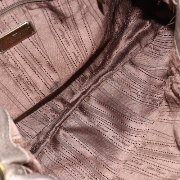 Authentic Salvatore Ferragamo Vala Shoulder Bag Leather Beige Gold - Picture 2 of 16